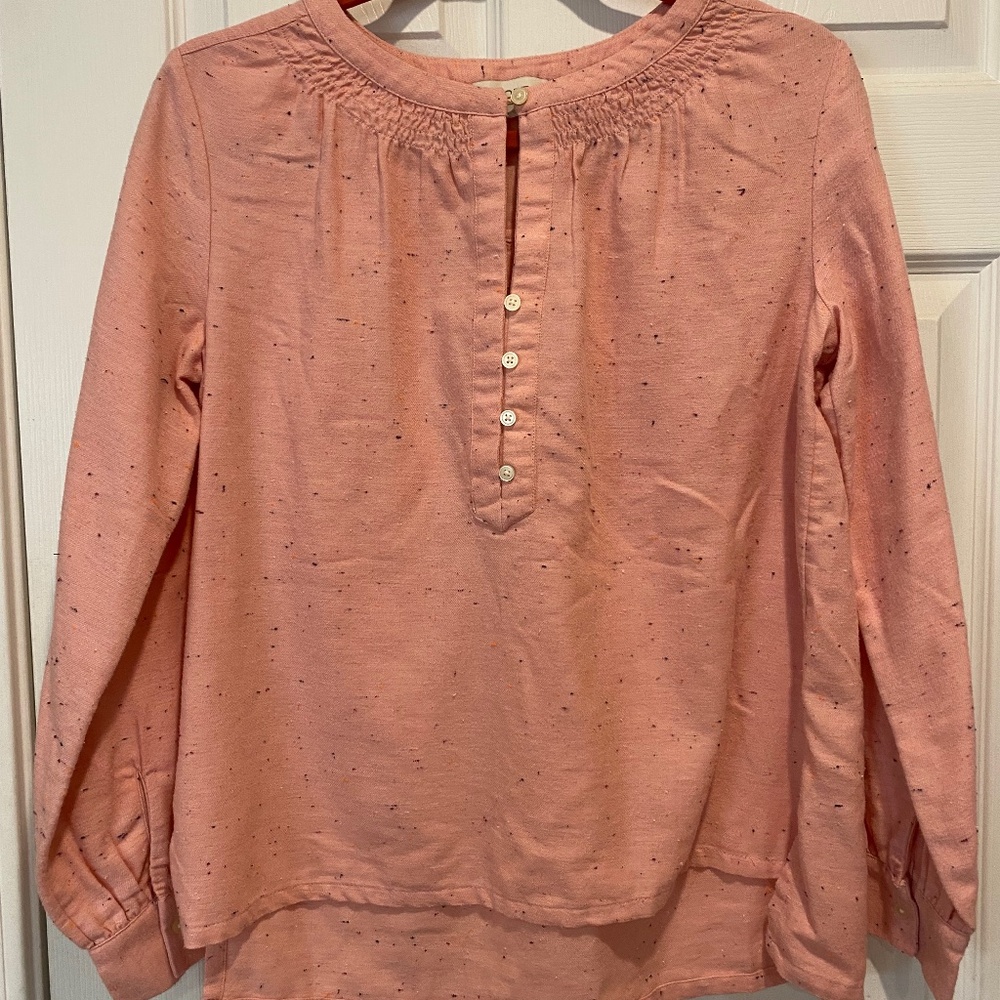 LOFT Size S Flecked Pink Long Sleeve Henley Blouse